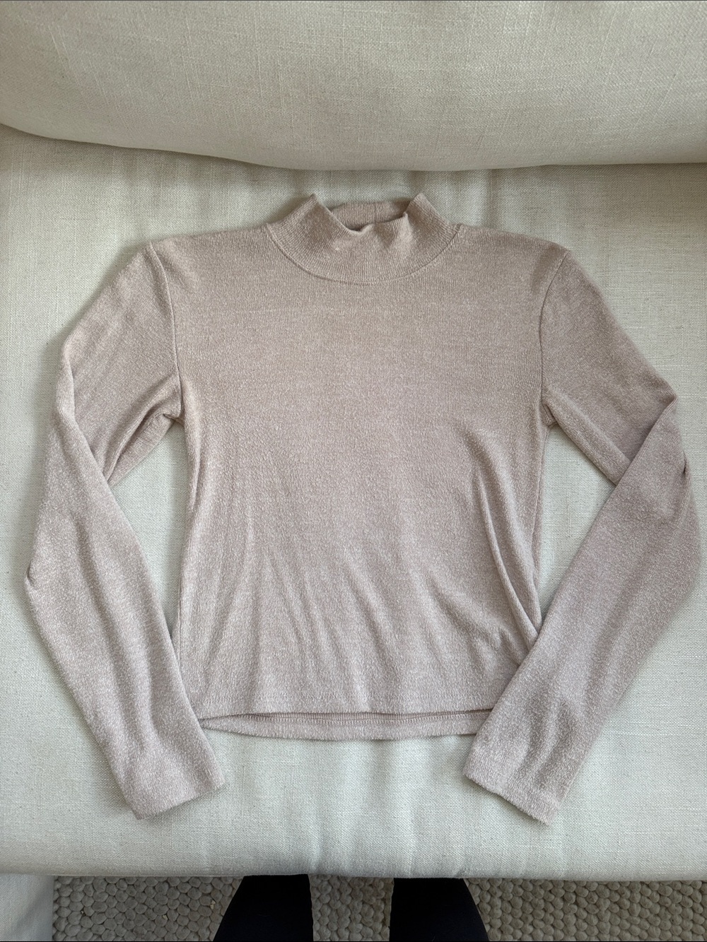 Zara Light Beige Mock Neck Long-Sleeve Top